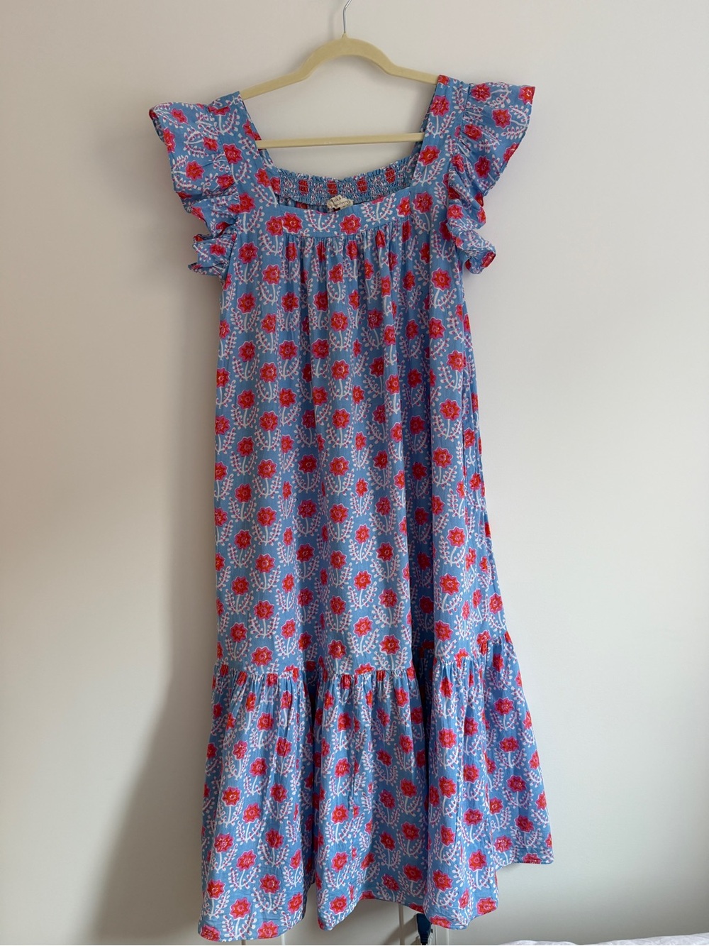Blue Floral Smocked Ruffle Dress